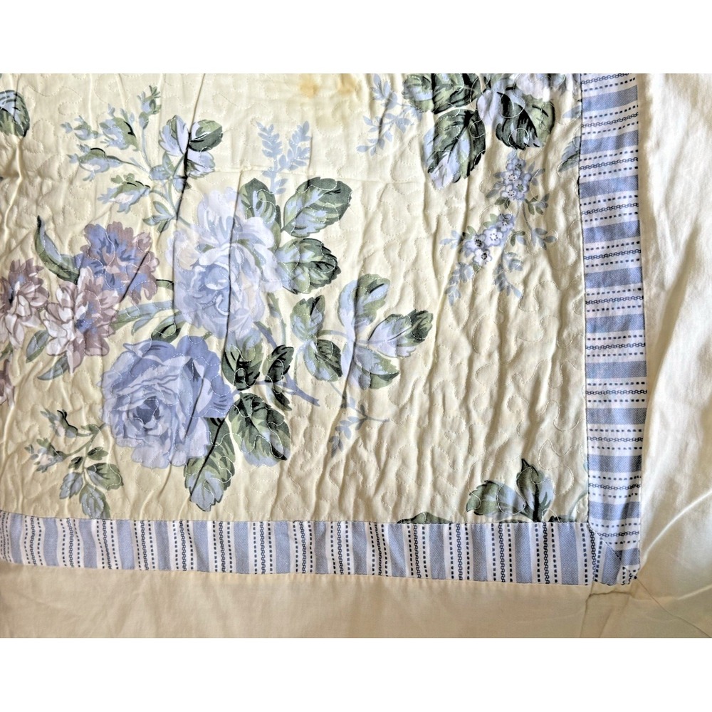 LAURA ASHLEY Botanical Floral Yellow Blue Reversible QUEEN‎ Quilt Comforter